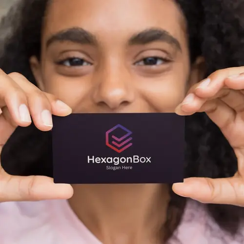 Hexagon Box Business Card Logo Mockup