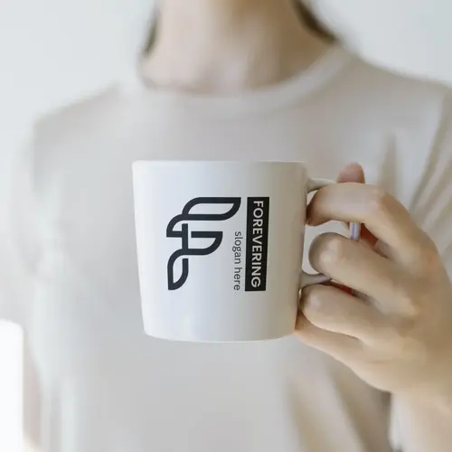 Ceramic mug letter f logo mockup