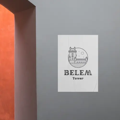 Belen Tower Logo Mockup portrait poster on the wal