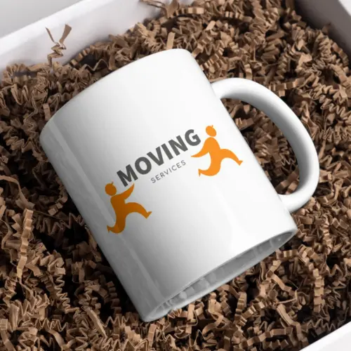 Ceramic Mug Minimalist Moving Services Logo Mockup