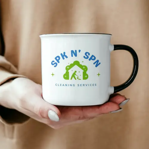 Enamel mug House Cleaning Services Logo Mockup