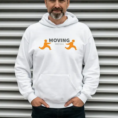 Man Hoodie Minimalist Moving Services Logo Mockup