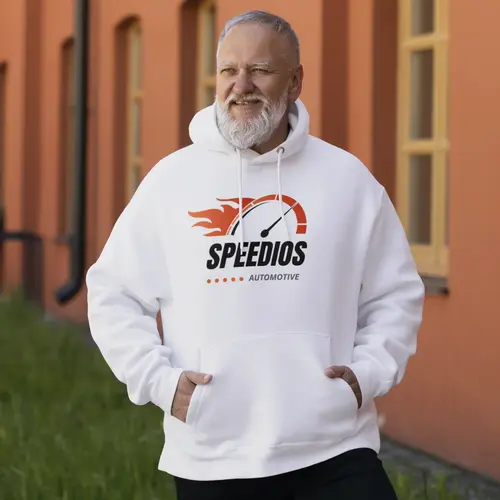 Man hoodie Speedometer Automotive Logo Mockup