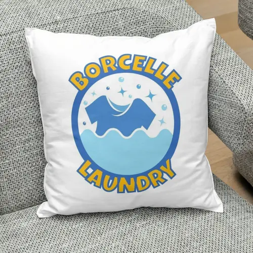 Square pillow Laundry Center Logo Mockup