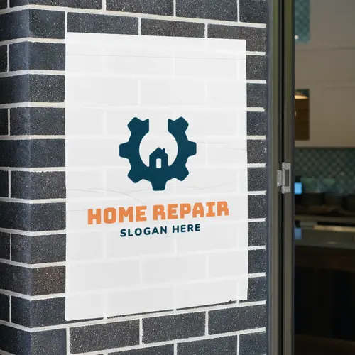 Glued portrait poster Home Repair Logo Mockup