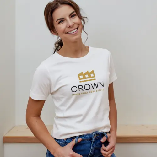 Woman T-shirt Crown Industrial Real Estate Logo Mockup