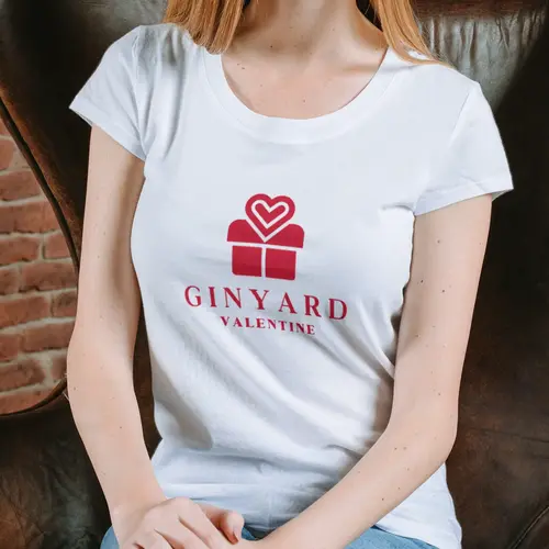 Woman wearing a T-shirt Love Surprise Gift Logo Mockup