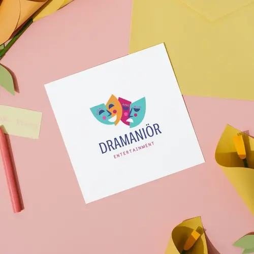 Card Colorful Masks Theater Logo Mockup