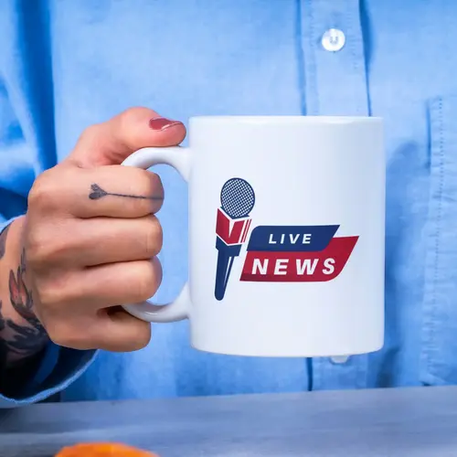 Mug Live News Microphone Logo Mockup