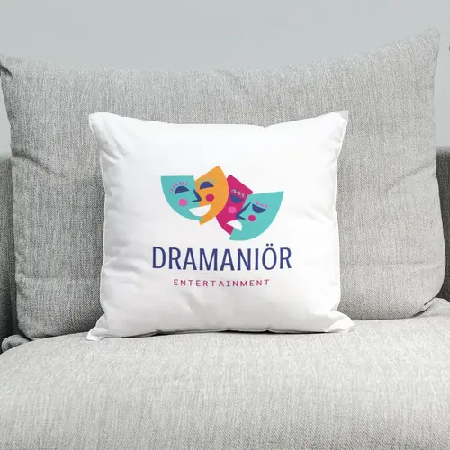 Square Pillow Colorful Masks Theater Logo