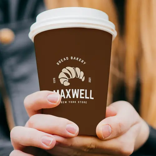 Minimalist Croissant Bakery Store Logo Cup Mockup