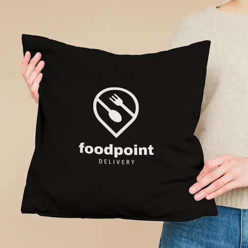 Pillow Pin and Cutlery Food Delivery Logo Mockup