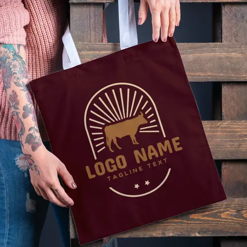 Bag Retro Cow and Label logo mockup