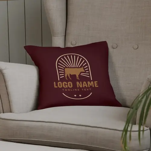 Pillow Retro Cow and Label logo Mockup