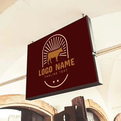 Sign Retro Cow and Label logo Mockup