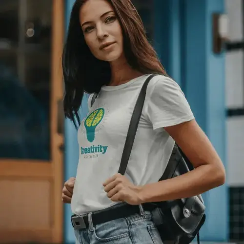 Woman T-shirt Smart Creativity Activation Logo Mockup