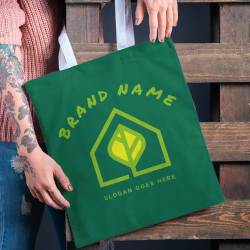 Tote Bag Green and Tree House Logo Mockup 2