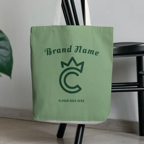 Tote Bag Crown and Letter C Monogram Logo Mockup