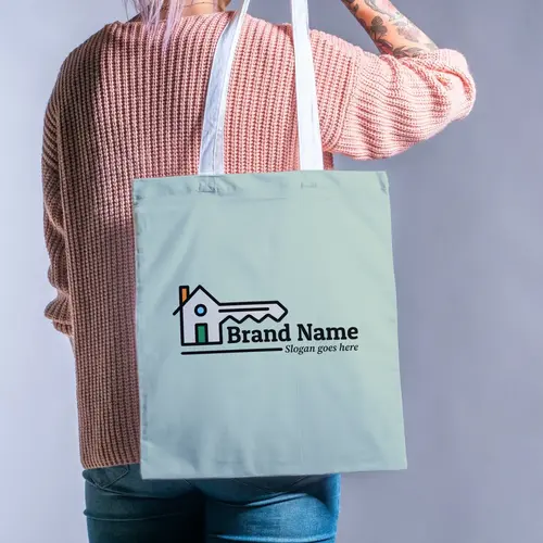 Tote Bag House and Key Logo Mockup