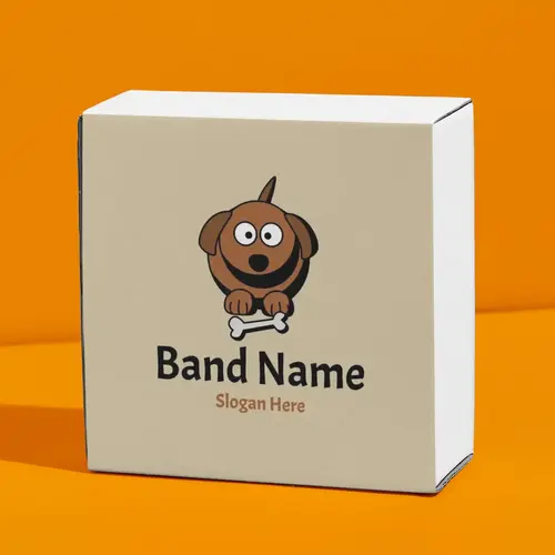 Box Cartoon Dog and Bone Logo Mockup