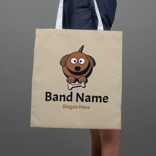 Tote Bag Cartoon Dog and Bone Logo Mockup