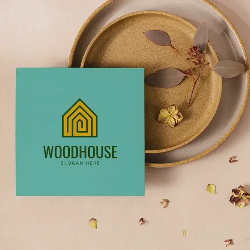 Card Wood and Minimalist House Logo Mockup