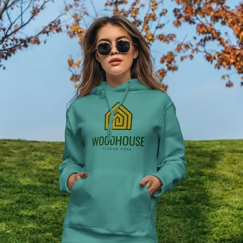 Hoodie Wood and Minimalist House Logo Mockup