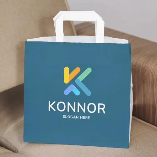 Paper Bag Abstract and Minimalist Letter K Logo Mockup