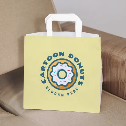 Paper Bag Cartoon Donut Logo Mockup