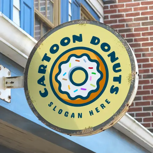 Sign Cartoon Donut Logo Mockup