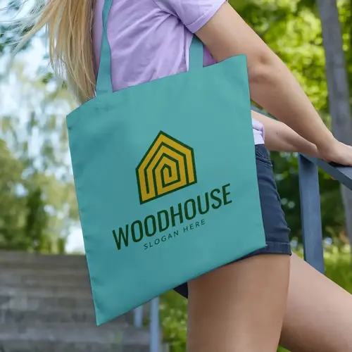 Tote Bag Wood and Minimalist House Logo Mockup