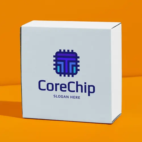 Box Core Chip and Letter T Logo Mockup