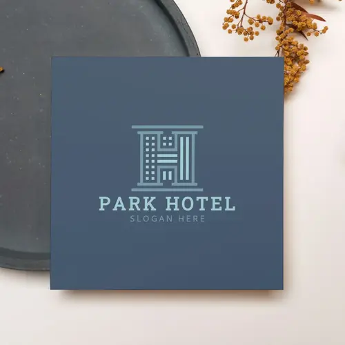 Card Free Letter H and Hotel Building Logo Mockup