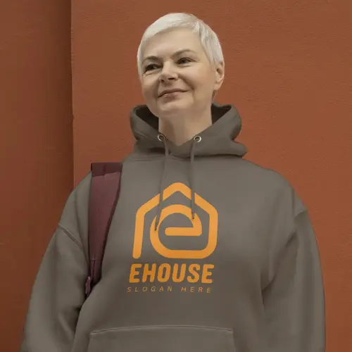 Hoodie Free House and Letter E Logo Mockup