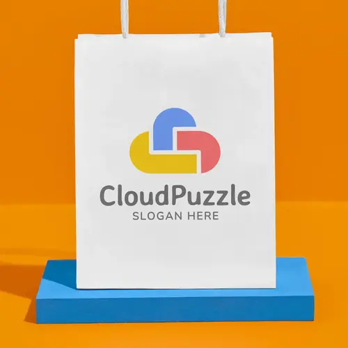 Paper Bag Cloud Puzzle Logo Mockup
