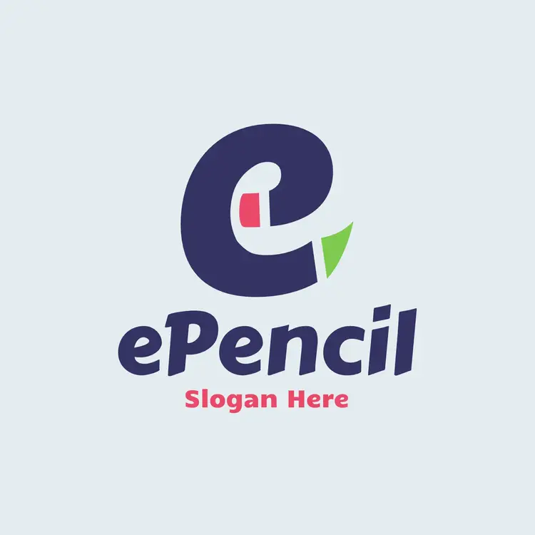Pencil and Letter E Logo
