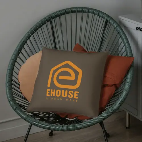 Pillow Free House and Letter E Logo Mockup