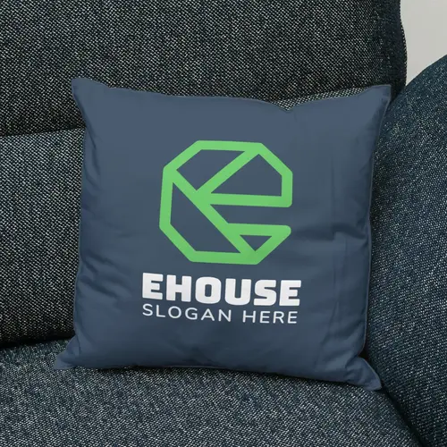 Pillow Letter E and Construction Logo Mockup