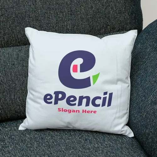 Pillow Pencil and Letter E Logo Mockup