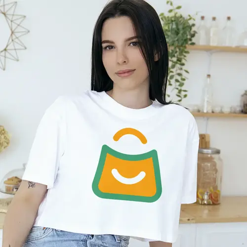 T-shirt Smiling Shopping Bag Logo Mockup