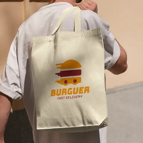 Tote Bag Burger and Fast Food Delivery Logo Mockup