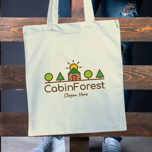 Tote Bag Cabin and Tiny Country House Logo Mockup