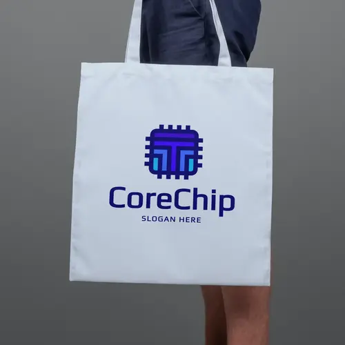 Tote Bag Core Chip and Letter T Logo Mockup