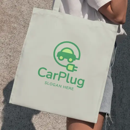 Tote Bag Electric Car and Plug Logo Mockup