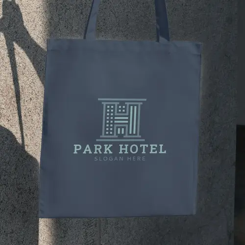 Tote Bag Free Letter H and Hotel Building Logo Mockup