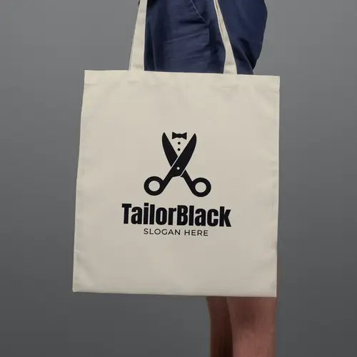 Tote Bag Free Tailor Scissors and Suit Logo Mockup