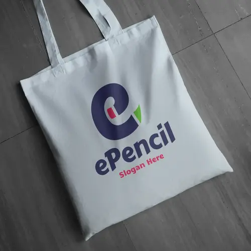 Tote Bag Pencil and Letter E Logo Mockup