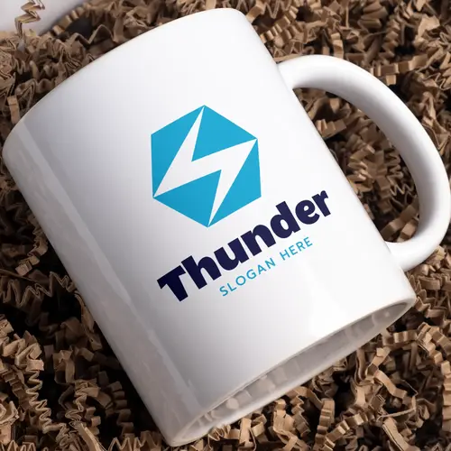 Mug Thunder and Hexagon Logo Mockup