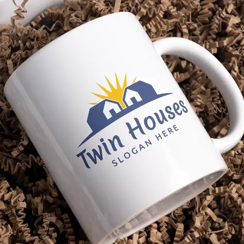 Mug Twin Houses and Horizon Logo Mockup