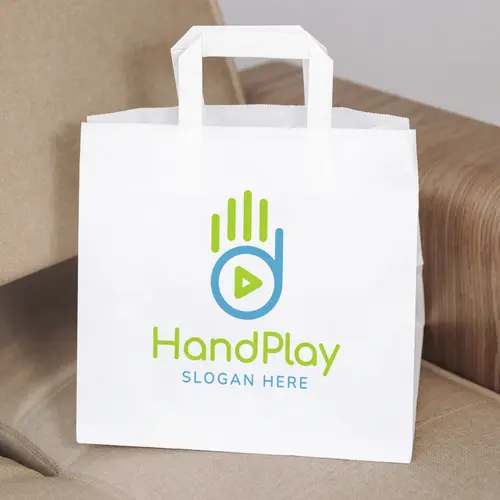Paper Bag Free Hand Play and Letter D Logo Mockup
